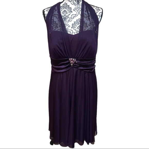 DB STUDIO - dark purple dress with sheer paneling. Perfect for occasions, sz 16 - Picture 2 of 15